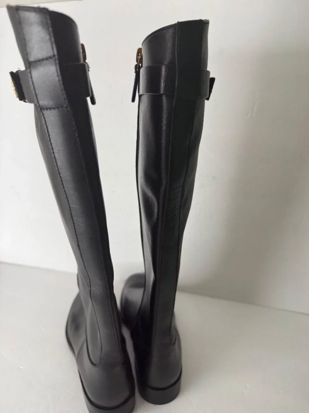 Tory Burch Everly Strap Tall Knee Black Leather Riding Boots Size 5 NEW